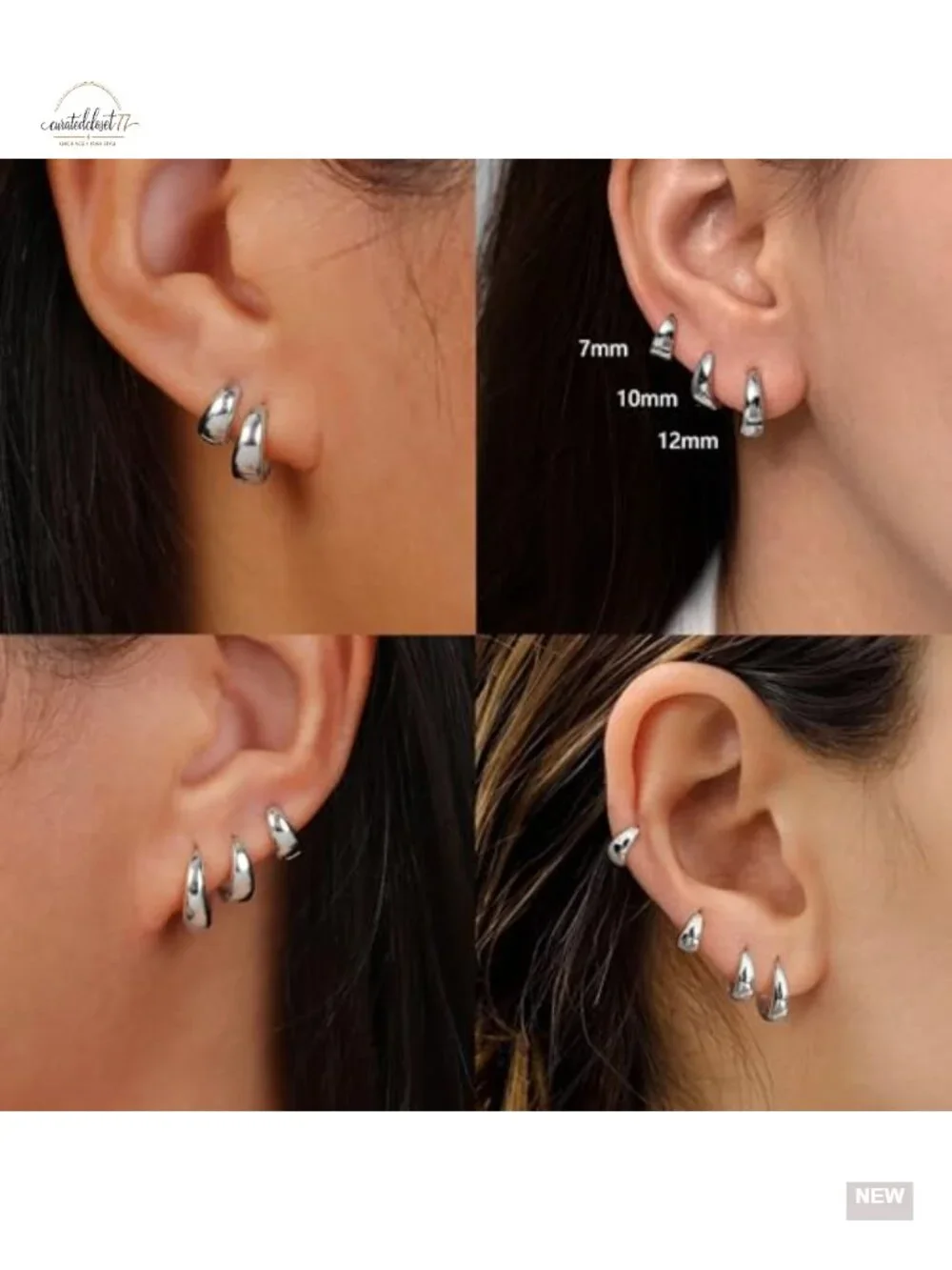 4 Pairs Small Huggie Hoop Earrings - Chunky 14K Gold Plated/Silver Plated